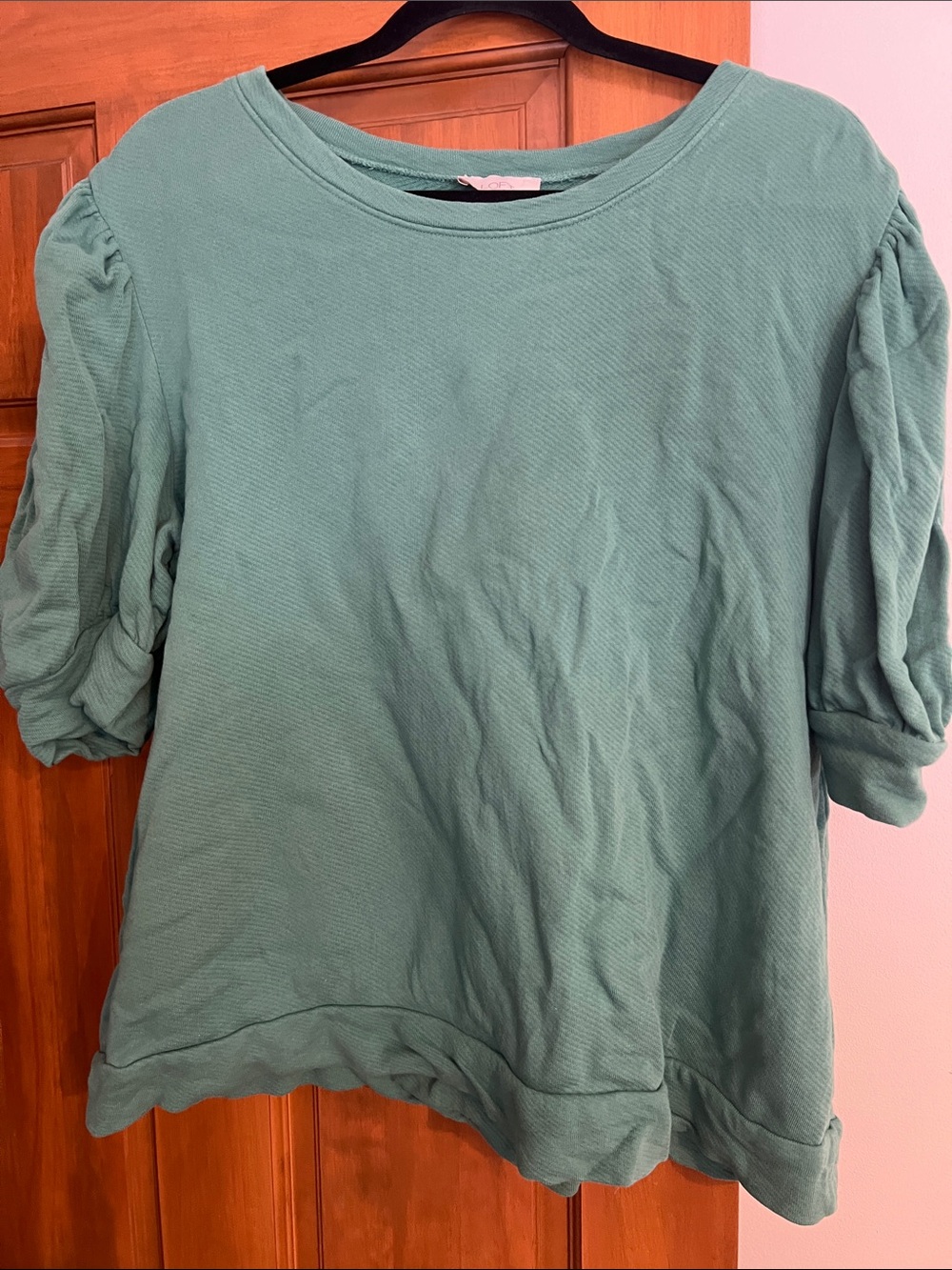 Ann Taylor LOFT Women's Puff Sleeve SS Sweatshirt in Green